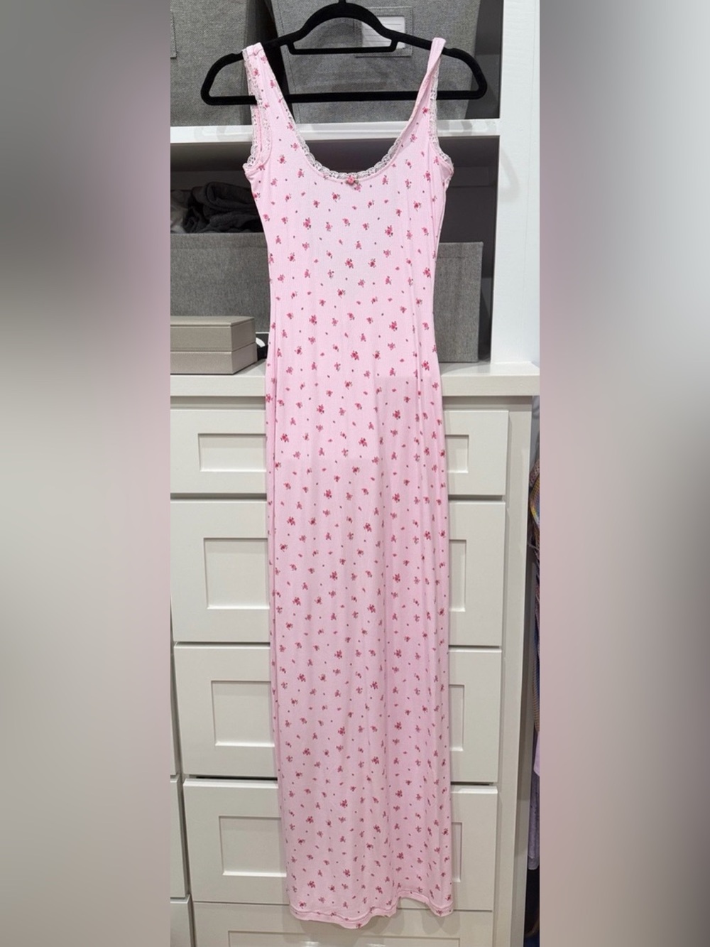 Skims Sleeveless Pink Floral Maxi Dress small 🩷